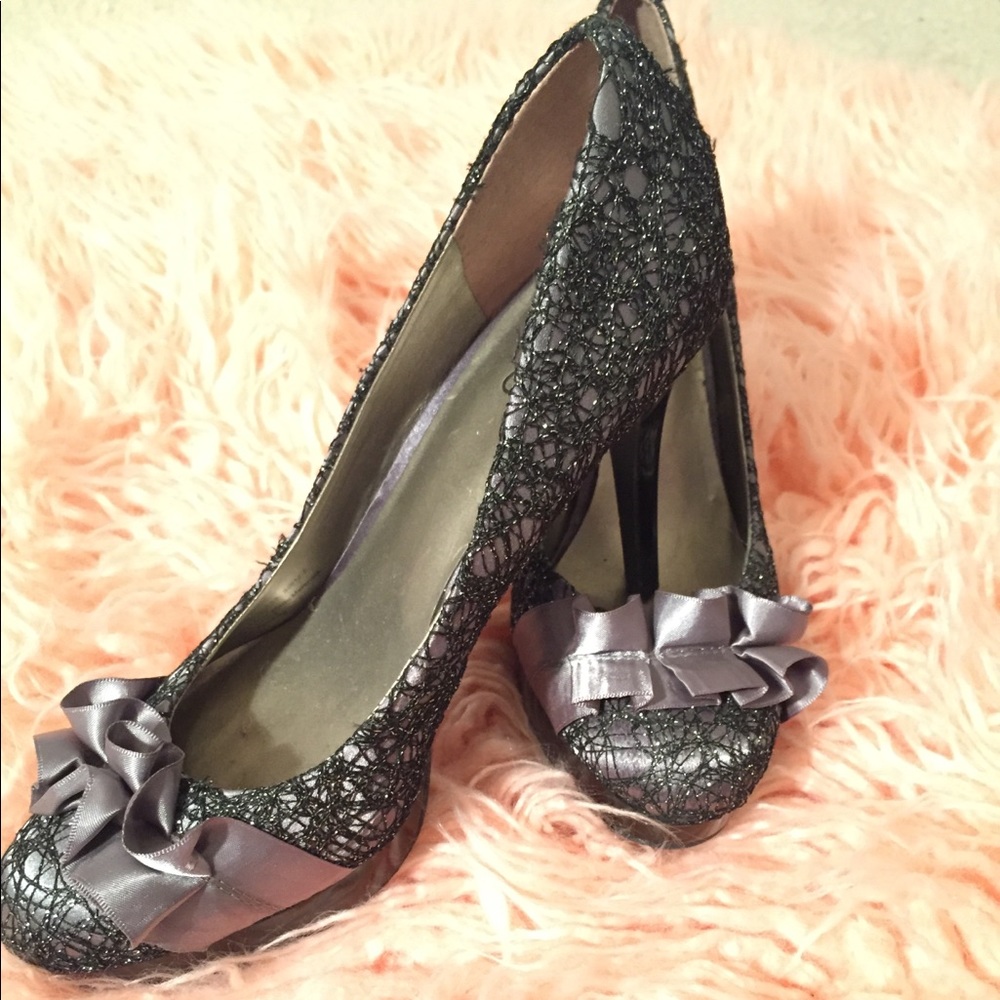 Grey and black platform heels